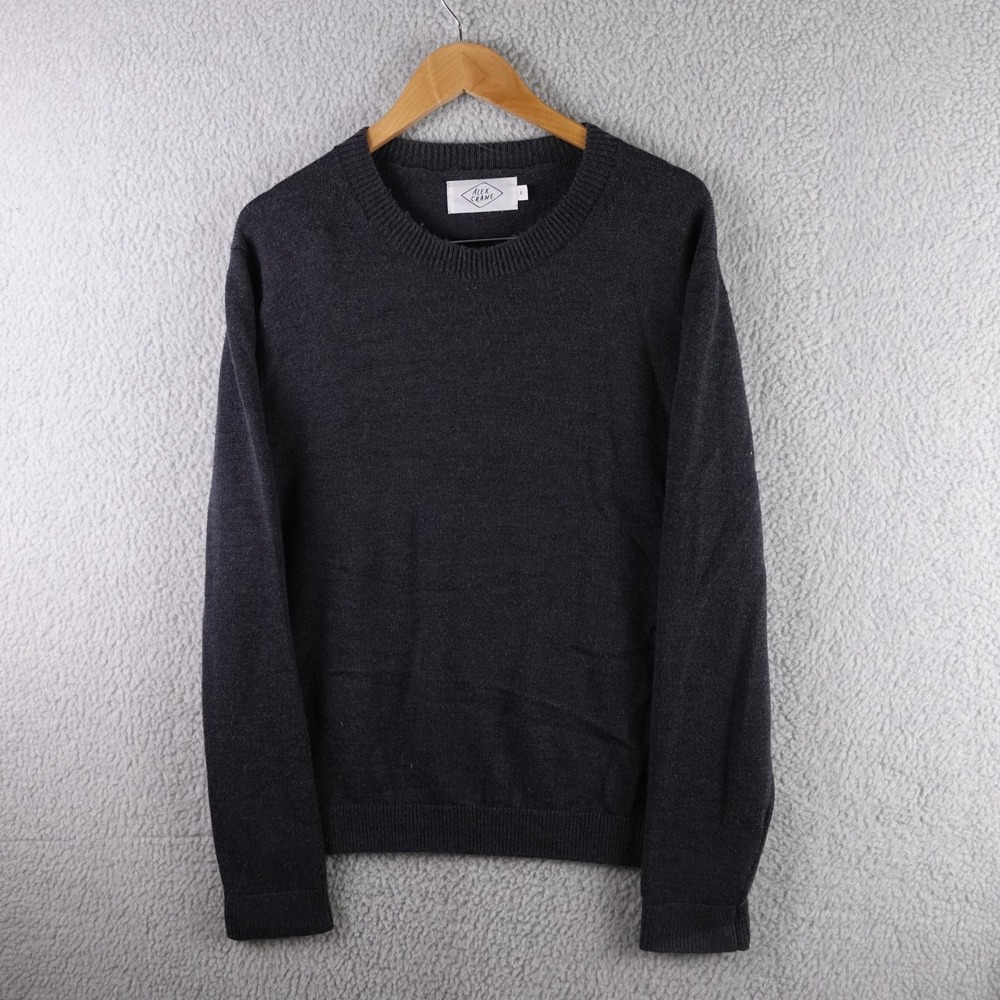 Alex Crane Mens Merino Wool Crewneck Sweater Charcoal Gray Made in USA Size L